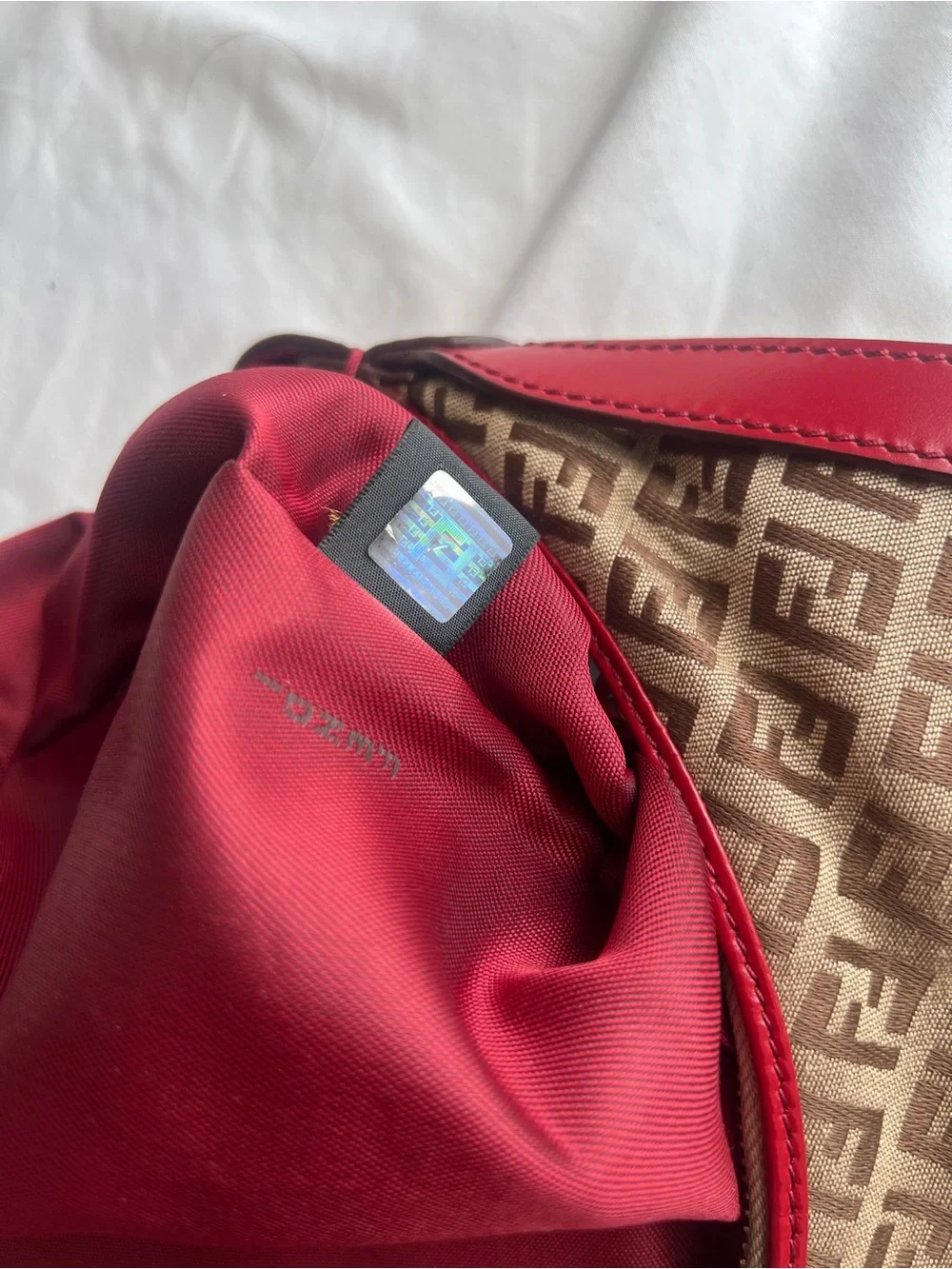 BNWOT vintage Fendi Zucchino FF Brown Monogram canvas Chef hobo bag Red Dust bag